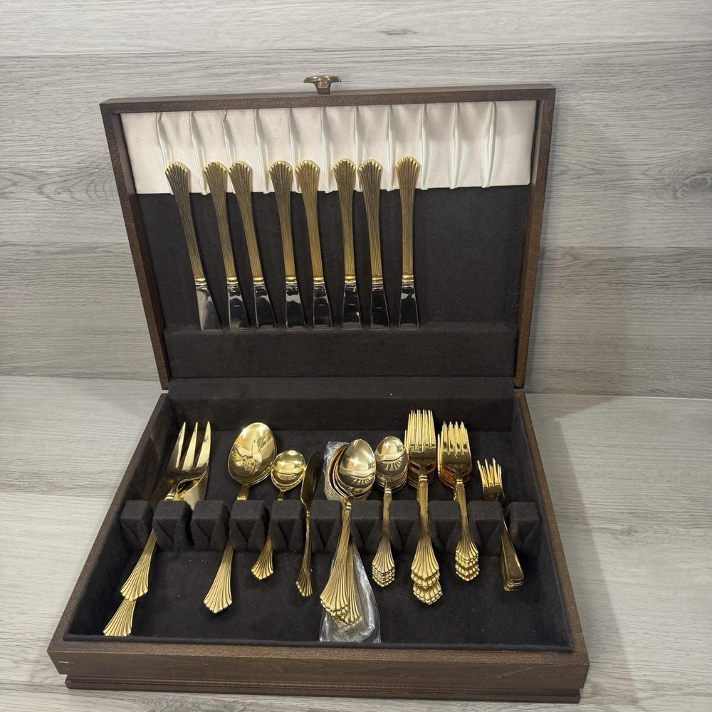 International Silver GOLDEN FLAIR Gold Electroplate EP Flatware Set 80+ Pieces